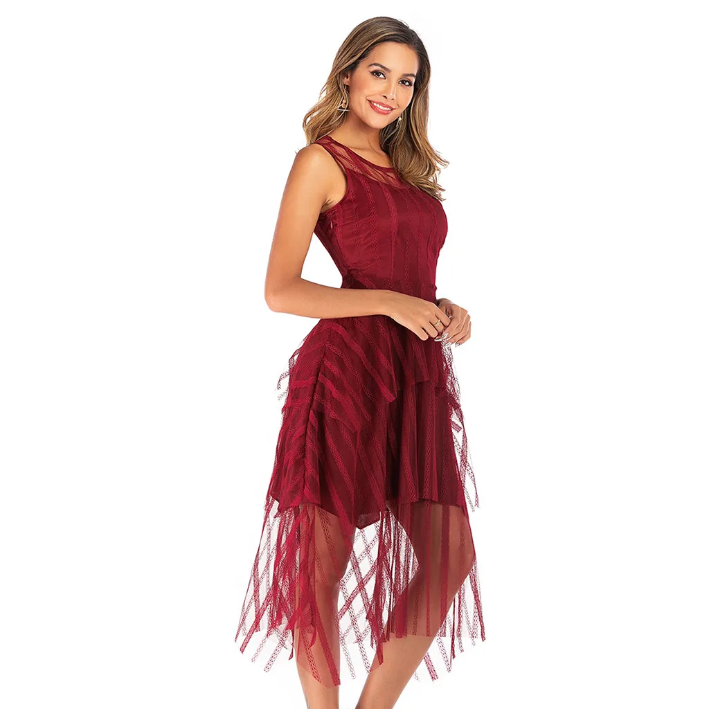 2019 летнее модное повседневное сексуальное платье женское без рукавов с круглым