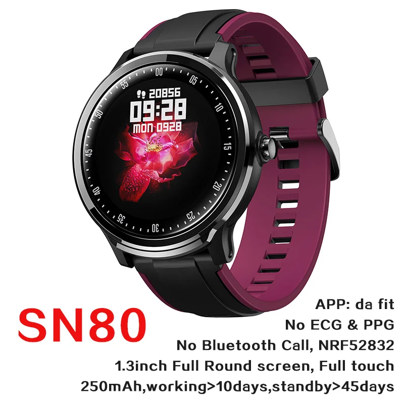 SN80 Rose Red 696 SN80 модный спортивный Полный сенсорный экран Смарт-часы водонепроницаемый датчик движения контроля артериального давления сердечного ритма шагомер - Цвет: SN80 Rose Red