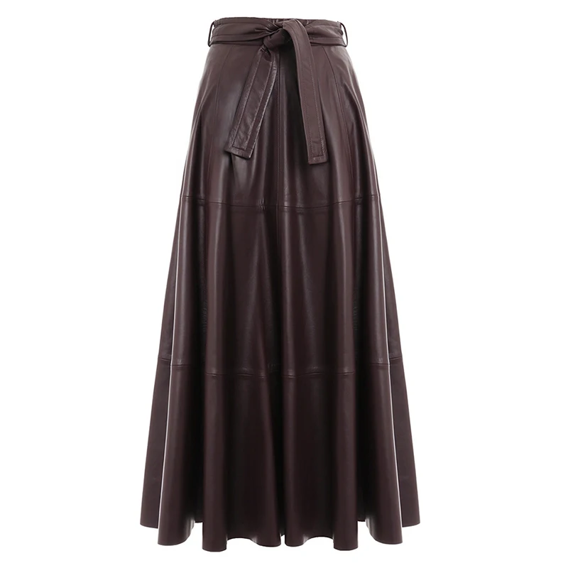 [LIVIVIO] Высокая талия с платье на шнуровке из искусственной кожи офисные женские миди юбка женская корейская модная одежда