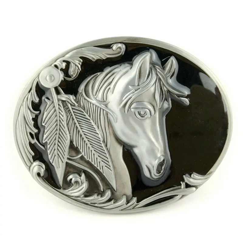 

Vintage Indian Art Antique Silver Horse Head Leaves Big Metal Belt Buckle Western Cowboy DIY Accessories for Men Casual Fashions