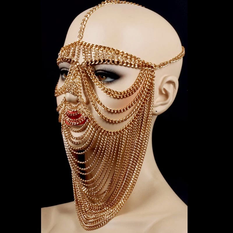 Masque à pampilles Tribal africain, accessoires de Cosplay de reine  du0027egypte, boîte de nuit, Bar, chanteur sur scène, masque en métal, DWY2633