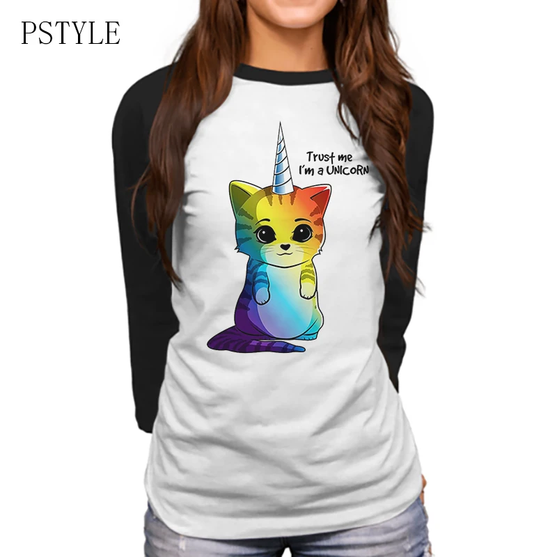Женская футболка с рукавом реглан I'm a Unicorn Cat Design для девочек футболки круглым