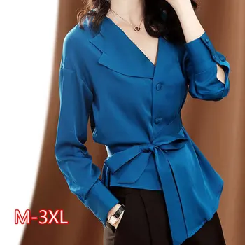 

Shirt Dress Top New Bow Spring Satin Silk Women Long Sleeves Temperament Waist and Summer 2020