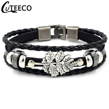 

CUTEECO 2019 New Vintage Leaf Charm Bracelets Men Vintage Multi-layer PU Leather Bracelet Fashion Punk Jewelry Dropshipping