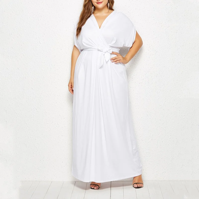 Women Dress Big Size Summer V-neck Elegant Fat MM Maxi Dress Plus Size Vestidos Long New Female Casual Dress Clothes Robe Femme