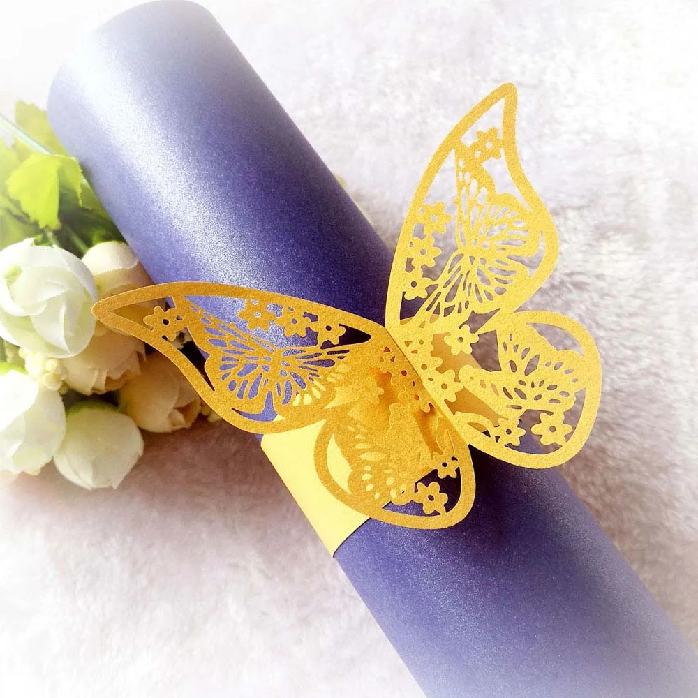 10PCS Gold 50/10 шт. кольцо для салфеток бабочка держатель салфетки булавка для полотенца упаковочных материалов, Свадебная вечеринка для торжеств вечернее Украшение стола - Цвет: 10PCS Gold