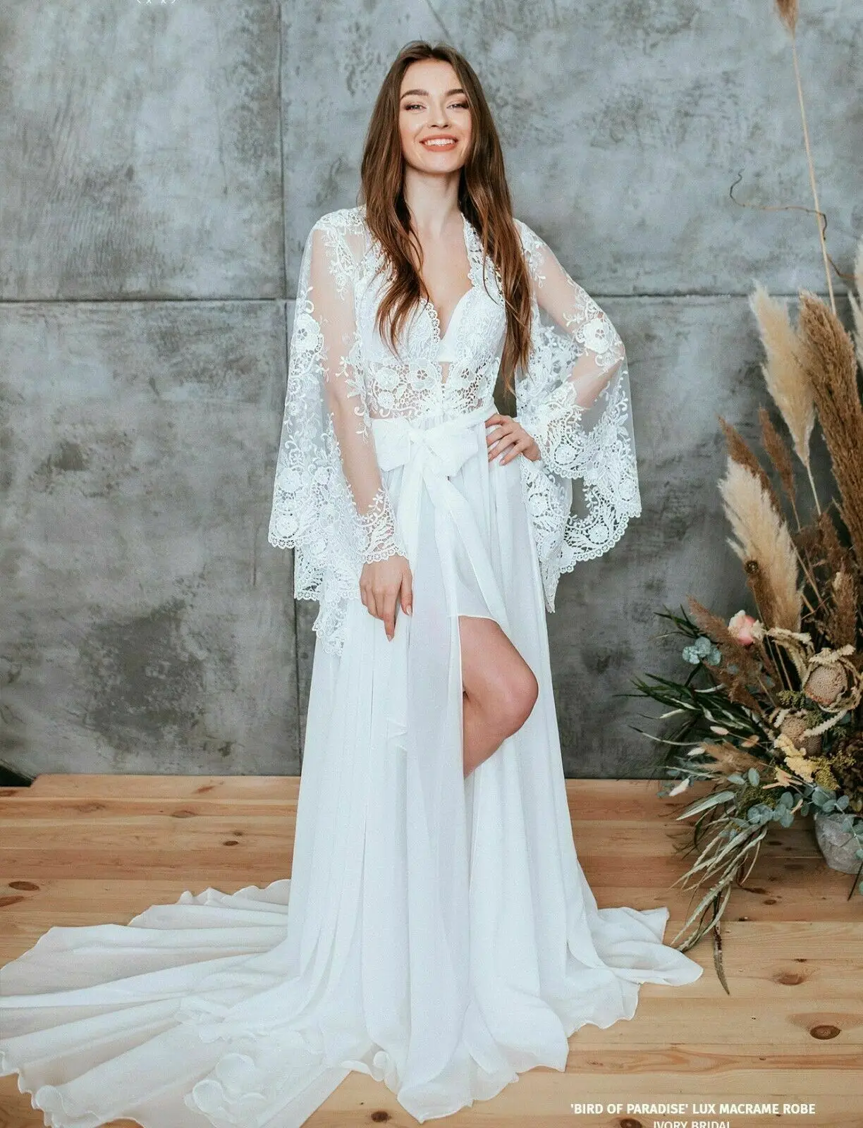 2021 Lace White Bridal Dressing Gown 