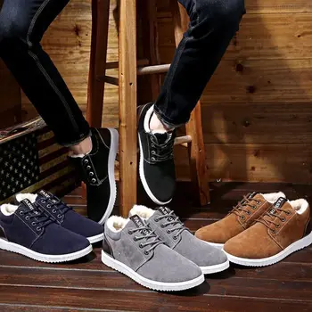 

Boots Men Winter Shoes 2019 Fashion Suede Lace-up Snow Boots Solid Ankle Boots Plush Warm Shoes Work Casual Shoes Sneakers N-2