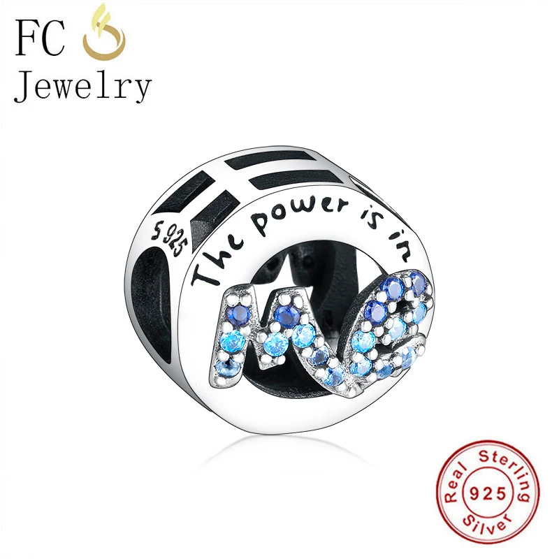Женский браслет с шармами фирмы FC Jewelry из серебра 925 пробы круглыми синими