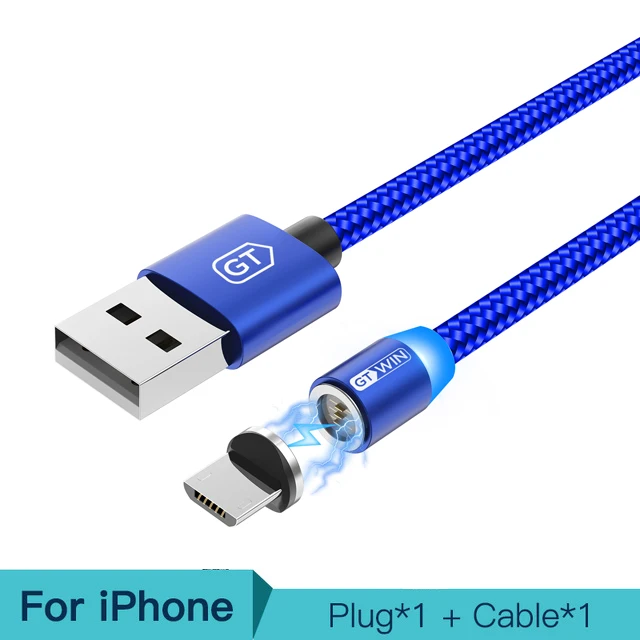 Магнитный Micro USB кабель с разъемом типа C для быстрой зарядки GTWIN 3A для iPhone samsung Xiaomi Redmi - Цвет: Blue For iPhone