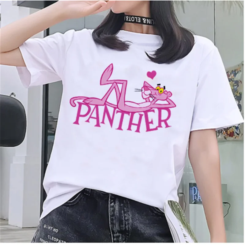 

LINNA Ladies Street White T-shirt Fashion Cartoon Cute Leopard Print T-shirt Harajuku Casual Summer Short Sleeve T-shirt