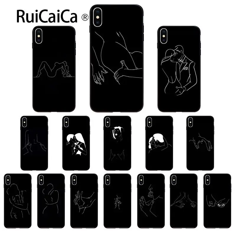 

Ruicaica Black and white line art Smart Cover Black Soft Shell Phone Case for iPhone X XS MAX 6 6S 7 7plus 8 8Plus 5 5S XR