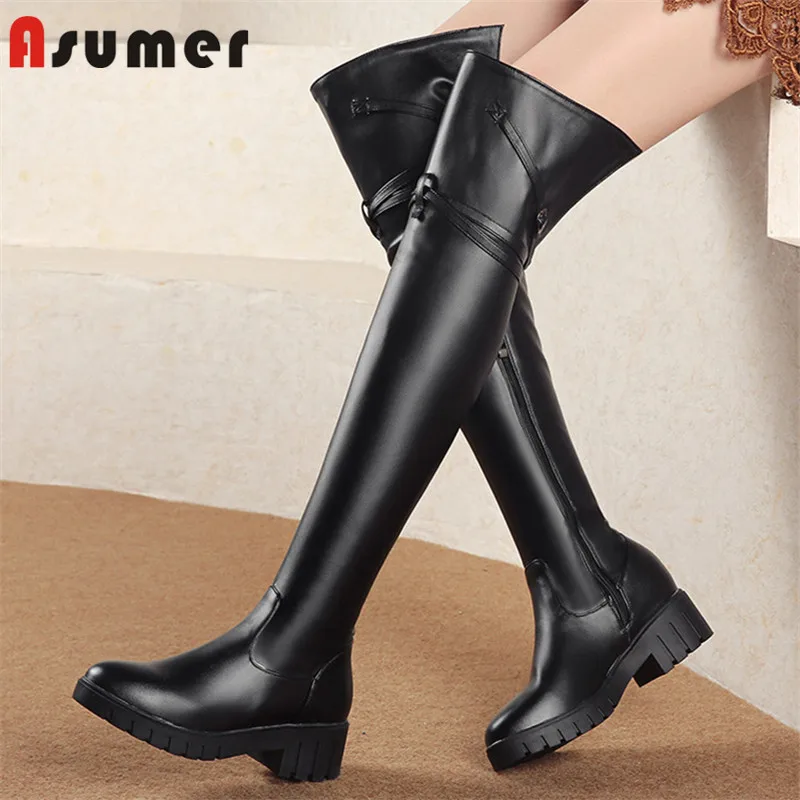 ASUMER/ Новое поступление облегающие Женские сапоги из pu искусственной кожи с круглым носком и застежкой-молнией, со стильной пряжкой, сапоги для верховой езды, обувь на квадратном каблуке на осень-зиму женская обувь