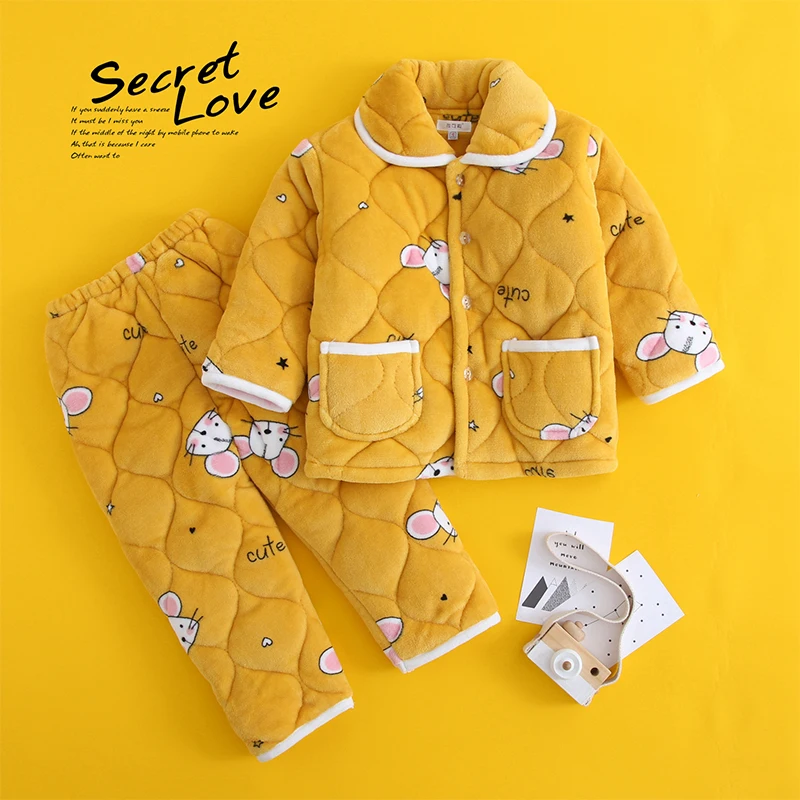 

MudiPanda Girls Boys Winter Pajamas Set Pjama Ifantil Children's Pyjamas Animal Fruit Style Flannel Thick Warm Home Sleepwear