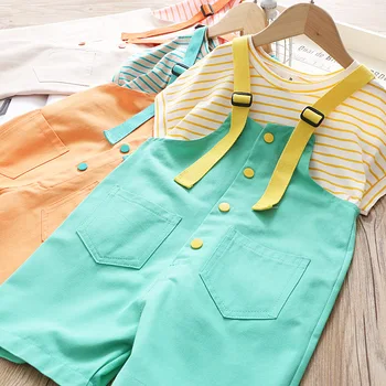 

Baby Girls Sets Overall Shorts + Striped T-shirt 2020 Summer