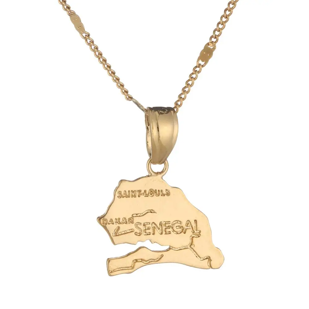 Gold Color The Republic of Senegal Map Pendant Necklaces Africa Charm Jewelry | Украшения и аксессуары