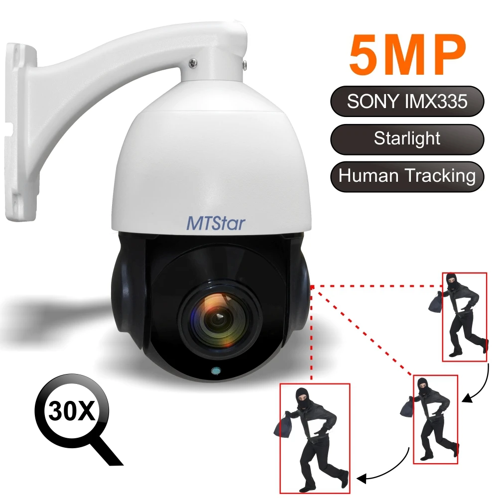 

MTStar 4 inch 5MP/2MP 30X Zoom Human tracking Starlight IP PTZ Camera Support 128G TF Card onvif P2P IR 120m