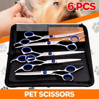 

6Pcs Durable Stainless Steel Pet Dog Gromming Scissor Up Down Curved Shear Sharp Edge Animal Cat Hair Cutting Barber Cutting Kit