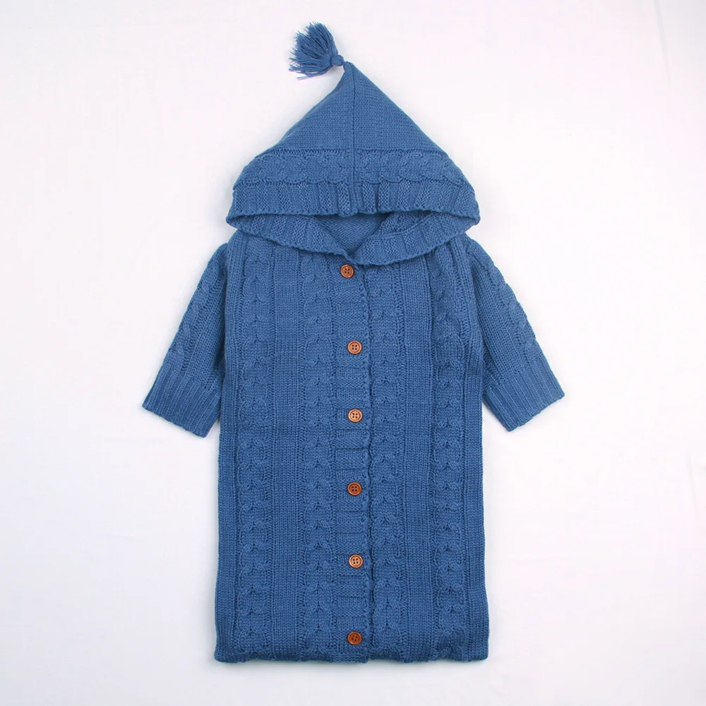 Осенняя одежда для маленьких девочек свитер для новорожденных мальчиков одеяло трикотаж пеленание ребенка зимний вязаный свитер с капюшоном детский спальный мешок