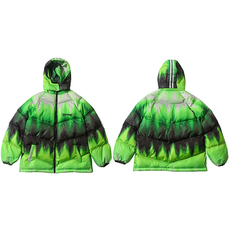 B21L22 Green Hip Hop Hooded Jacket Parka Stripe Reflective Puffer Jacket Streetwear Men Windbreaker Harajuku Winter Padded Jacket Coat - Цвет: B21L22 Green
