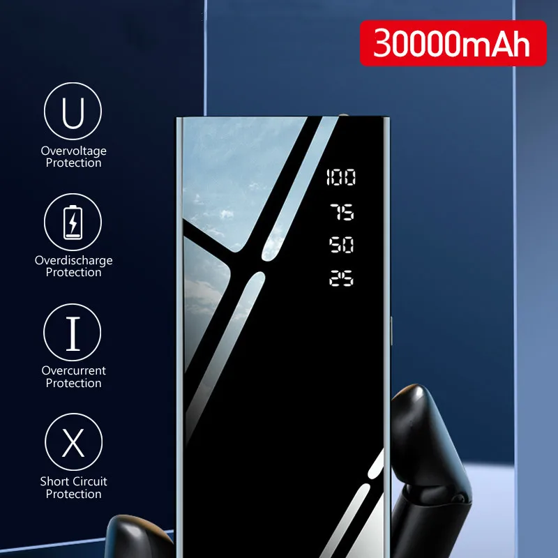 

Mirror 30000mah Power Bank External Battery Pack LCD Portable Mobile Phone Charger Powerbank For Xiaomi MI iPhone X Note8