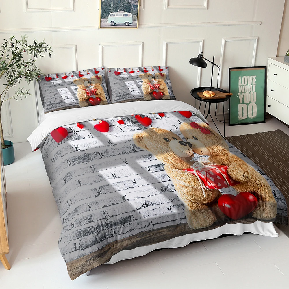 

Kids Bedding Set 3d Printed Teddy Bear Design Soft Material Double Bed Coverlet With Pillowcases Comforer Bedroom Duvet Cover