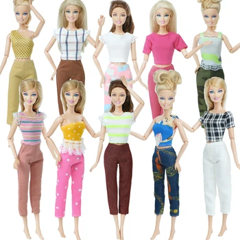 

Random 5 Pcs Handmade Fashion Lady Daily Wear Pant Blouse & Trousers Outfit Clothes For Barbie Doll Accessories Kid Baby Toys