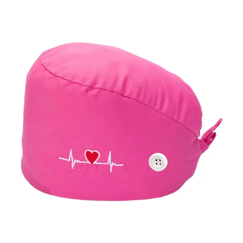 37 Colors Unisex Adjustable Working Scrub Cap with Protect Ears Button Electrocardiogram Embroidery Floral Print 