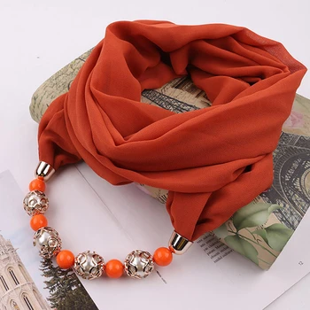

Women Simple Pendant Necklace Scarf Chiffon Cotton Scarves Multi-style Decorative Women