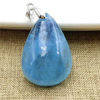 

100% Natural Blue Aquamarine Water Drop Pendant From Brazil Women Men 34x24x11mm Fashion Stone Jewelry Necklace AAAAA