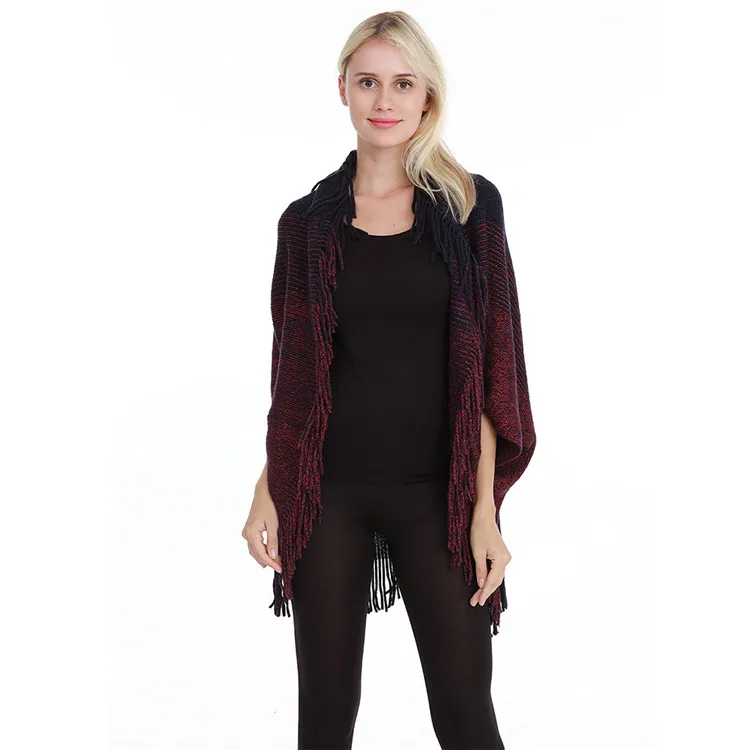 Winter Thick Knit Tassel V-neck Women Poncho Batwing Sleeve Cardigan Cape For Women Large Knitwear Coat Cotton Ladies Shawls