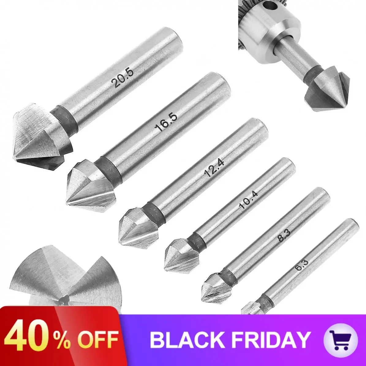 6pcs 3Edge 90 Degrees Chamfer End Mill Cutter Chamfering HSS Countersink Drill Bit
