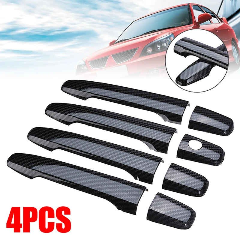 4pcs/set Black Door Handle Cover Carbon Fiber Style Universal For Mitsubishi Lancer EX Evolution X 08-17