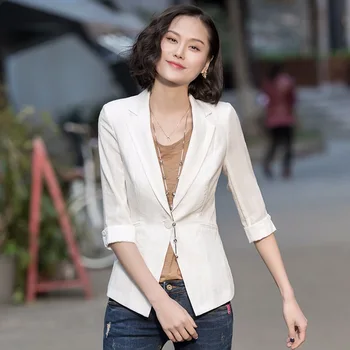 

Office Lady Formal Fashion Women Blazers and Jackets Notched Slim Solid Lady Coat Half Sleeve Blazer Feminino