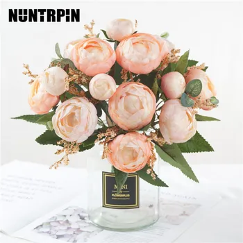 Artificial Tea Rose Flowers Silk Fake Flower flores for DIY Home Garden Wedding Decoration Bride Holding Floral Bouquet