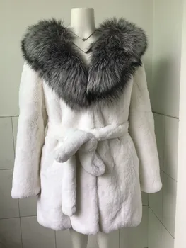 Kaufen 100cm Lange Silber Fuchs Pelz Mit Kapuze Mantel Imitation WeiĂ Nerz Entwicklung Rex Kaninchen Pelz Outwear Garment Mantel Blazer Parka