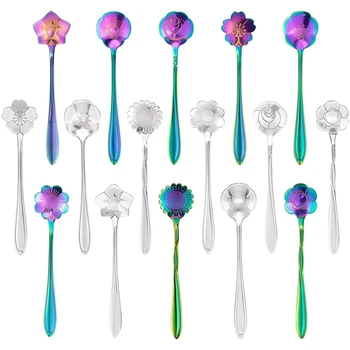 

16 Pack Flower Spoon Set, Diffient Pattern Stainless Steel Stirring Spoon for Coffee, Tea, Mix, Sugar, Ice Cream