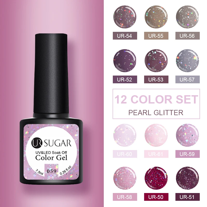 Billig UR ZUCKER 12 stücke Glitter Gel Polish Set Rosa Gelb Rot Lack Tränken Weg Von UV Gellak Nail art Maniküre Nägel gel Lack Kits
