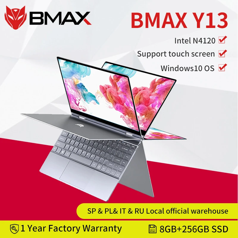 Bmax Y13 360° Laptop 13.3 Inch Notebook Windows 10 8gb Lpddr4 256gb Ssd