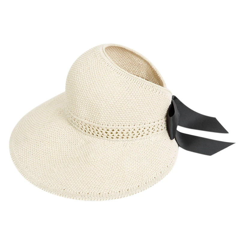 

Fashion Bow Sun Hats Women Ponytail Sun Cap Ribbon Knitted Raffia Hat For Women Uv Protection Caps Female Beach Hat