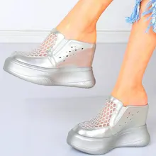 

Platform Shoes Women's Genuine Leather Closed Toe Sandals Increasing Height Chunky Mules Slipper Gladiators Summer Boots