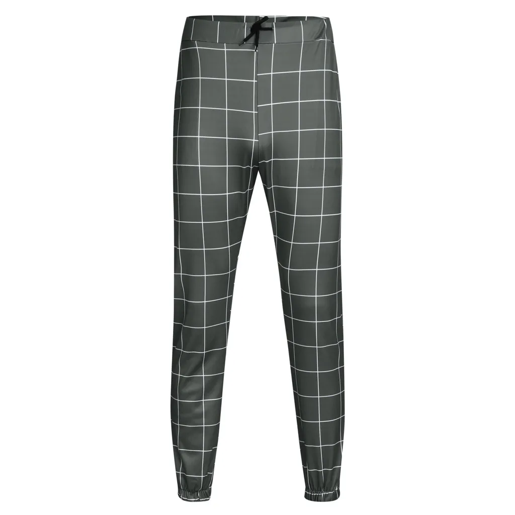 Мужские Клетчатый карандаш брюки повседневные с принтом шнурок Slim Fit лодыжки длина эластичный пояс Jogger Мужские штаны