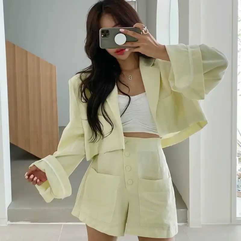 Summer New Short Blazer And High Waist Short Pants Women 2 Piece Set Korean Women Casual Suit Sets Female Outfits Women S Sets Aliexpress