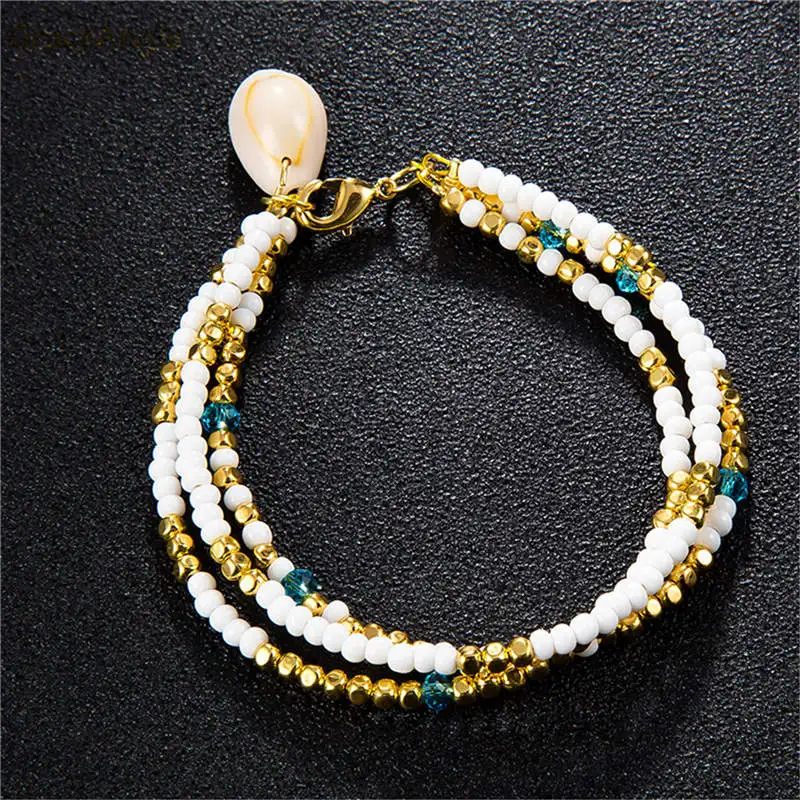 

GraceAngie Bohemian colorful Beads Anklets for Women Summer Beach Shell Barefoot Bracelet Multi Layer Foot Jewelry Girl Gift