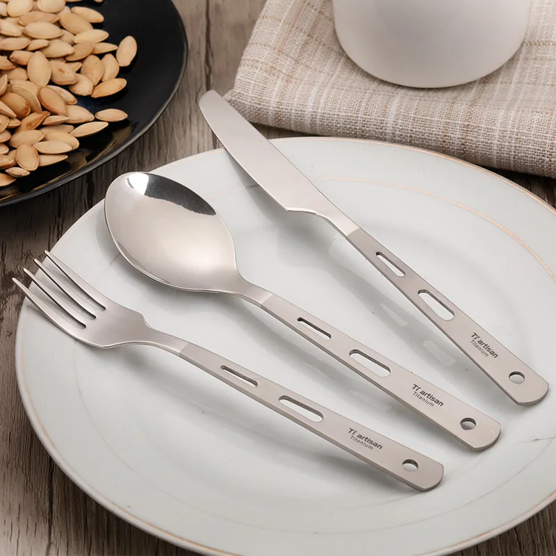 

Tiartisan Kitchen Accessories Titanium Flatware Traveling Knives Forks Spoons Household Cultery For Eating and Soup Drinking