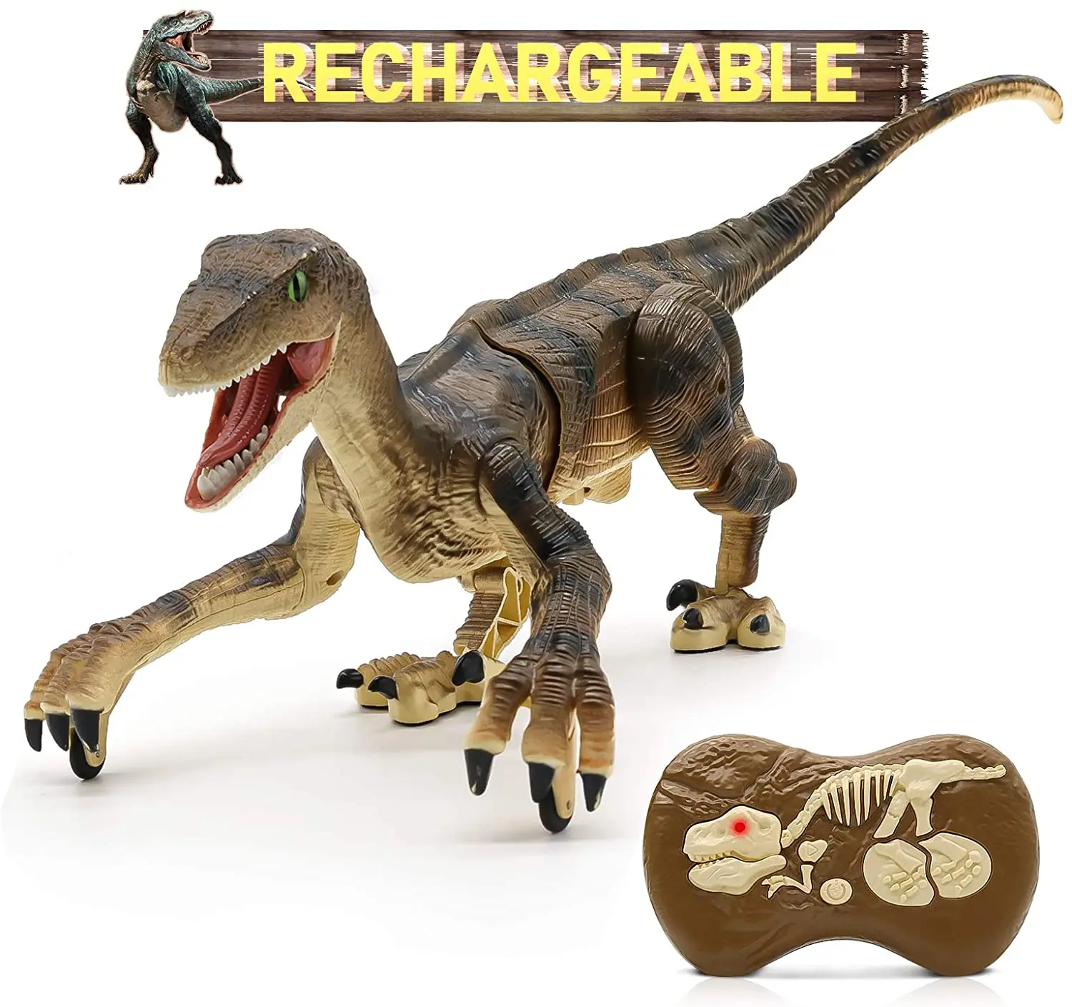 

Remote Control Dinosaur Toys Big Walking Dinosaur Robot with Led Light & Roaring 2.4G RC Velociraptor Toys Gifts for Kids Boys