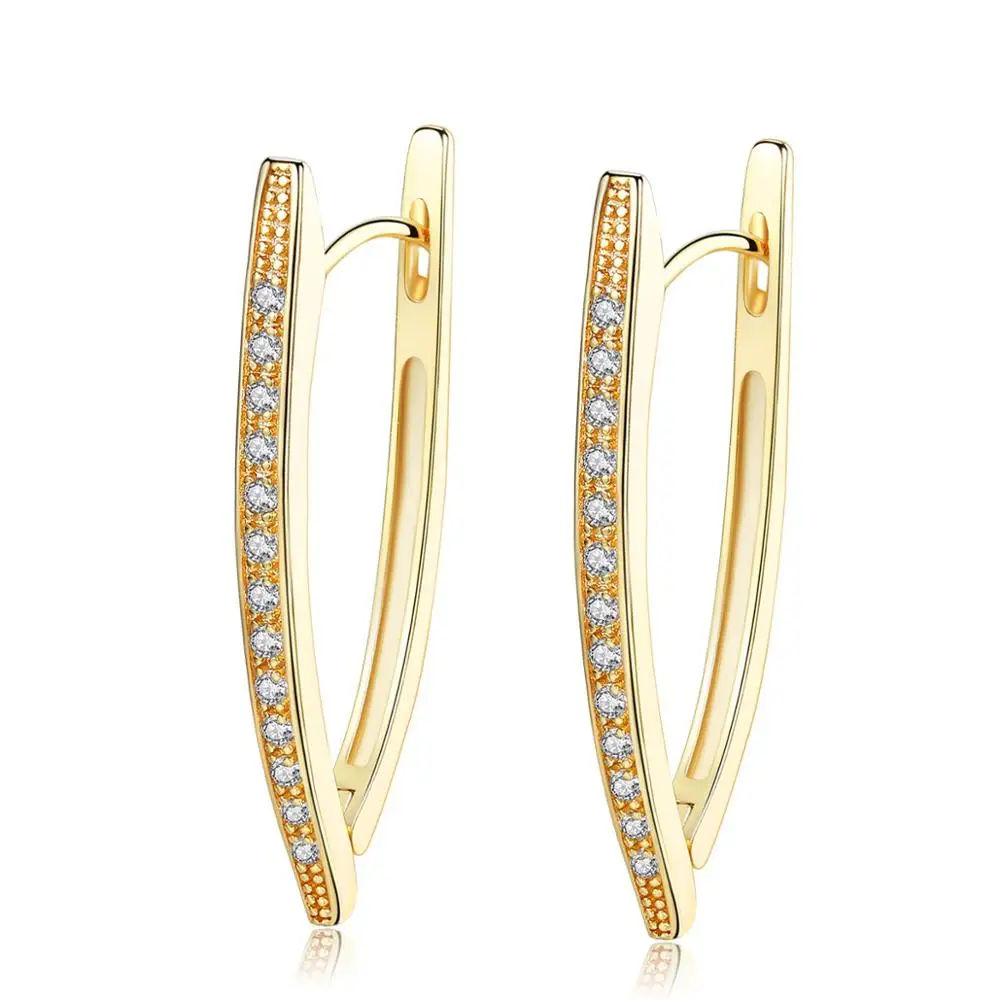 Trendy Zirconia Irregular Crystal Simple Geometric Creative Boat Shape Gold Hoop Earrings For Women Fashion Jewely E h0215|Серьги-кольца|