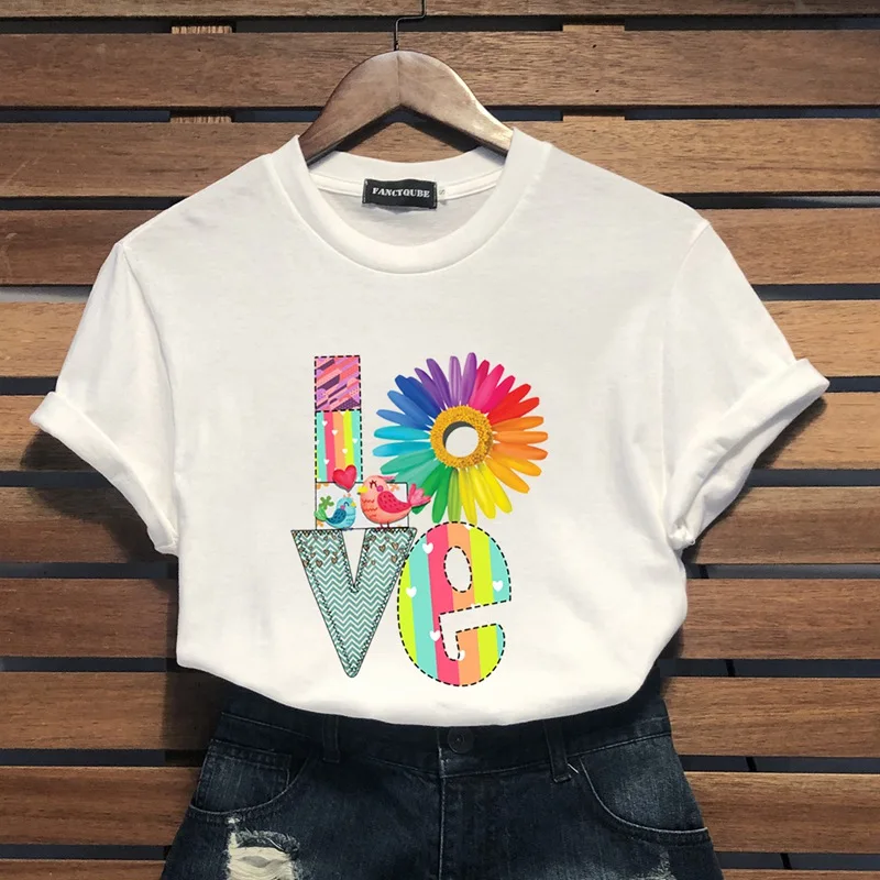 Daisy Print Tshirt LOVE Women LGBT Rainbow Love Pride Tops Tees Female Short Sleeve O-neck S-2XL camiseta mujer