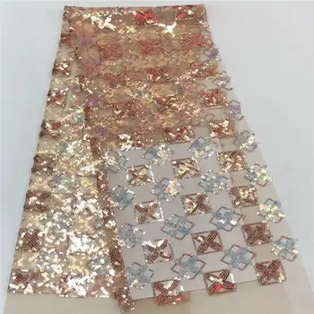 

Sequins Net Lace Fabric High Quality Golden Sequins Nigerian Laces Fabric 2020 Latest French Tulle Lace Fabric For Dress