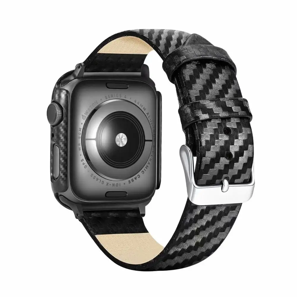 Для Apple Watch Series 3& 2& 1 42 мм 38 мм из натуральной кожи углеродный волоконный ремень+ рамка
